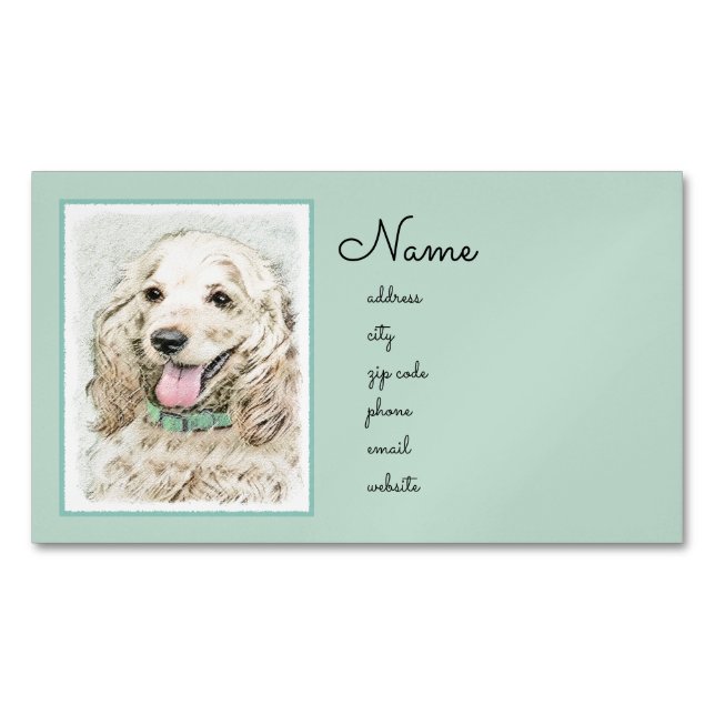 Cocker Spaniel Buff Painting - Original Dog Art Magnetic Business Card (Front)