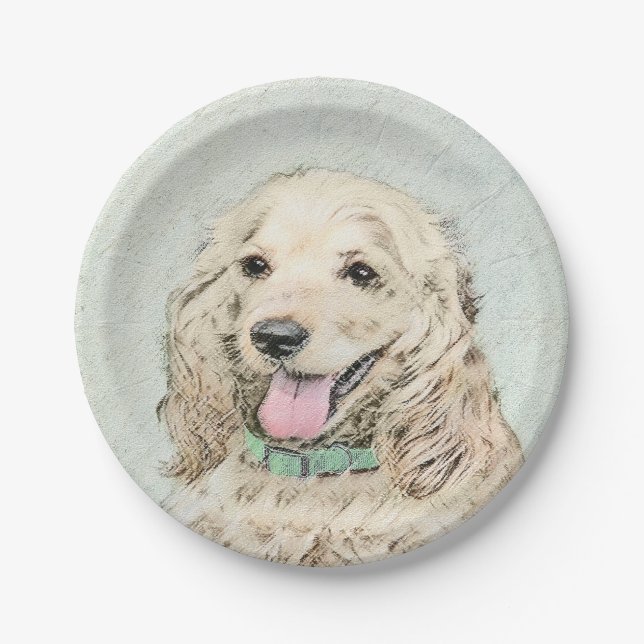 Cocker Spaniel Buff Painting - Original Dog Art Paper Plate (Front)