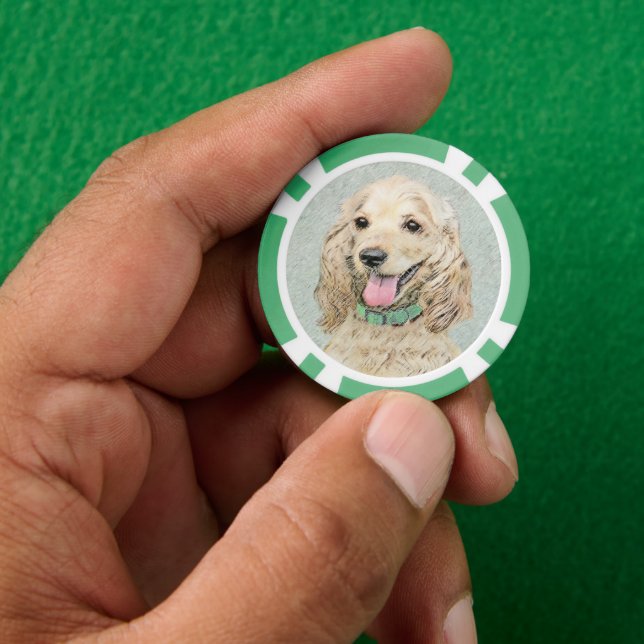 Cocker Spaniel Buff Painting - Original Dog Art Poker Chips (Hand)