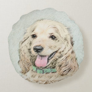 Cocker Spaniel Buff Painting - Original Dog Art Round Pillow