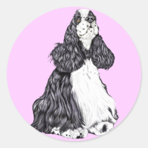 Cocker Spaniel BW Parti Classic Round Sticker