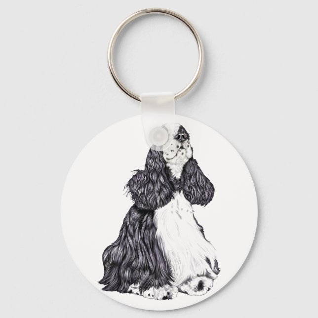 Cocker Spaniel BW Parti Keychain (Front)