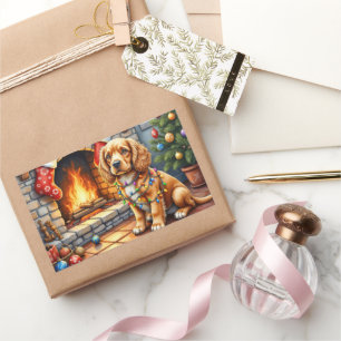 Cocker Spaniel by Fireplace with Christmas Lights Sticker