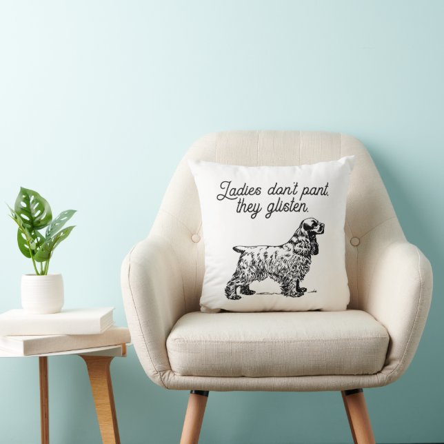 Cocker Spaniel Cartoon with Funny Pet Joke Throw Pillow (Chair)