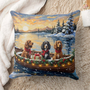 Cocker Spaniel Christmas Boat Holiday Throw Pillow