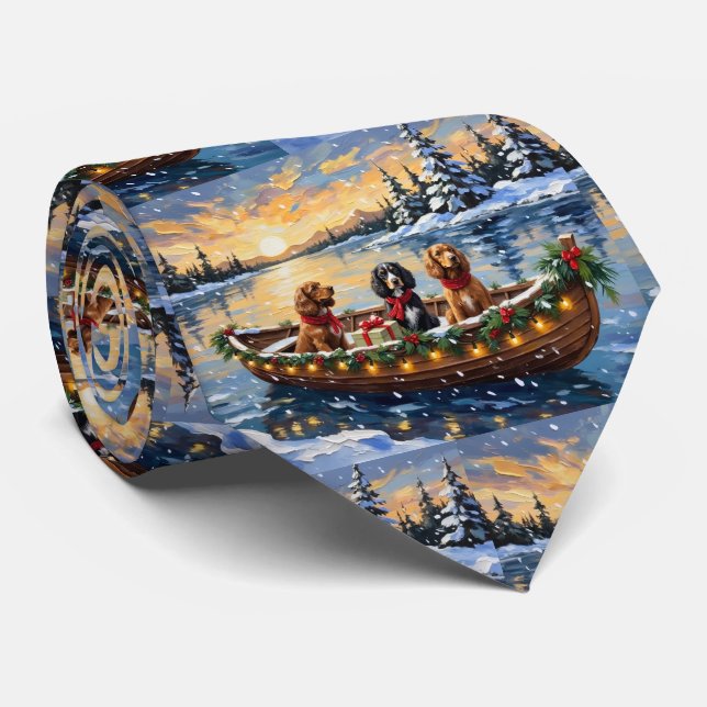 Cocker Spaniel Christmas Boat Holiday Tie (Rolled)