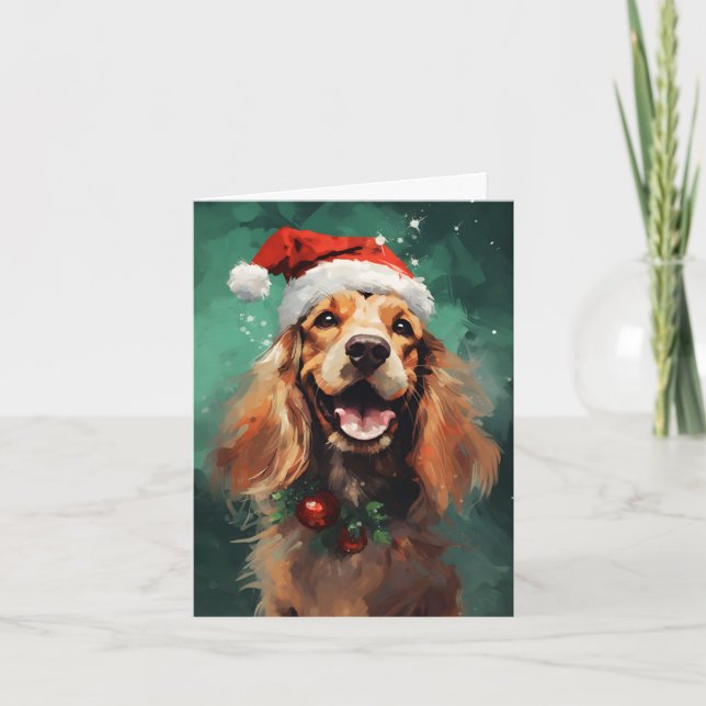 Cocker Spaniel Christmas brush painting artwork Card (Front)