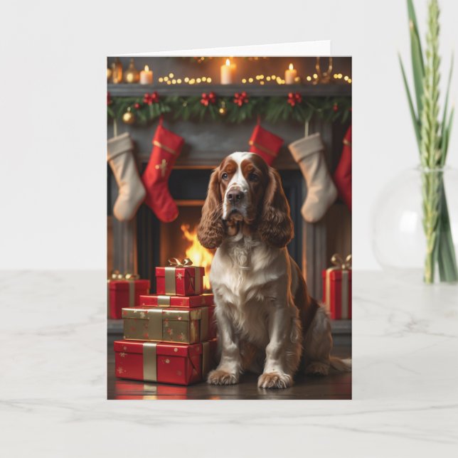 Cocker Spaniel Christmas by the Fireplace Art Card (Front)