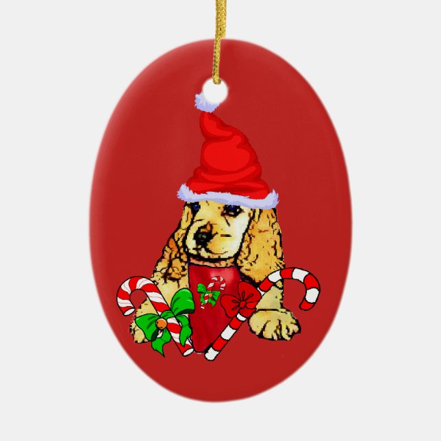 Cocker Spaniel Christmas Ceramic Ornament (Front)