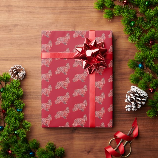 Cocker Spaniel Christmas Dog Silhouette Red Wrapping Paper (Holiday Gift)