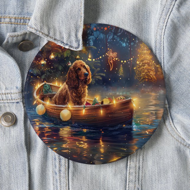 Cocker Spaniel Christmas Festive Voyage 6 Inch Round Button (In Situ)