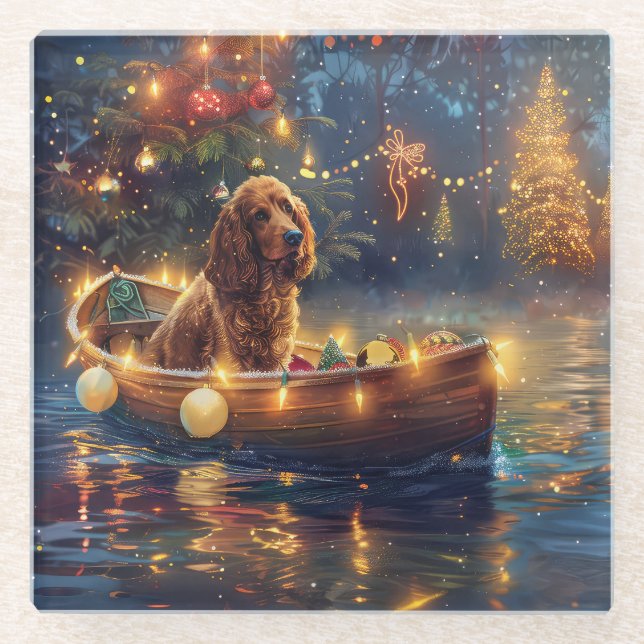 Cocker Spaniel Christmas Festive Voyage Glass Coaster (Front)