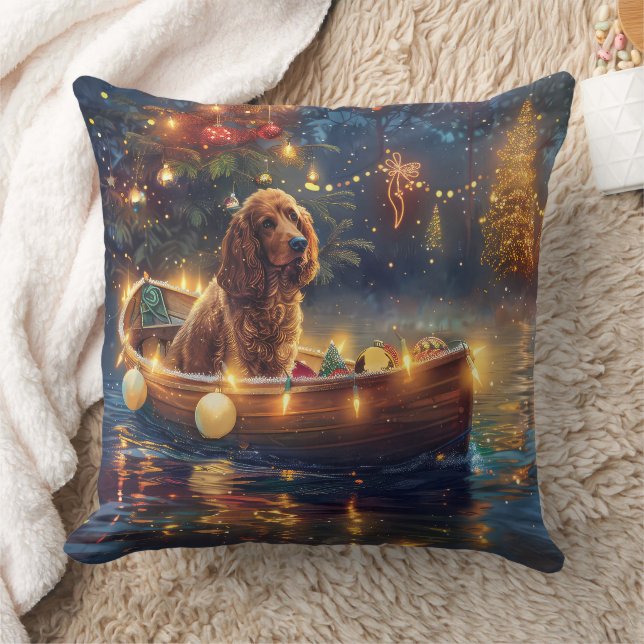 Cocker Spaniel Christmas Festive Voyage Throw Pillow (Blanket)
