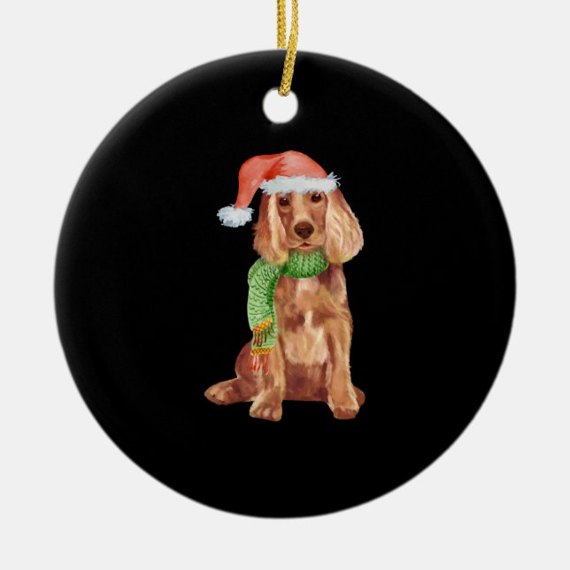 Cocker spaniel christmas illustration ceramic ornament (Front)