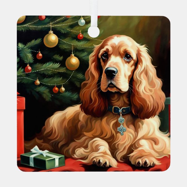 Cocker Spaniel Christmas Metal Ornament (Back)
