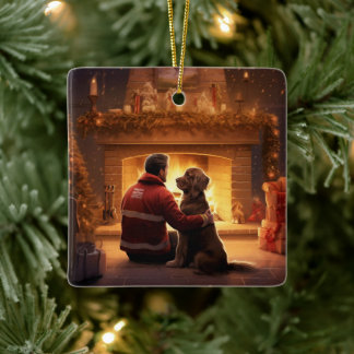 Cocker Spaniel Christmas Ornament, Fireman Pet  Ceramic Ornament