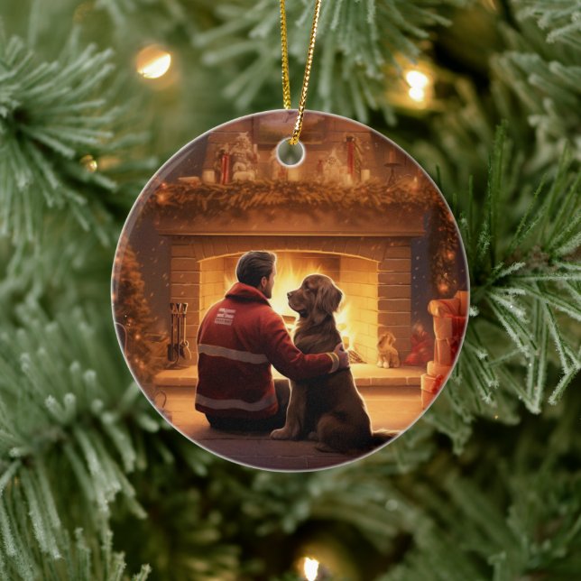 Cocker Spaniel Christmas Ornament, Fireman Pet  Ceramic Ornament (Tree)