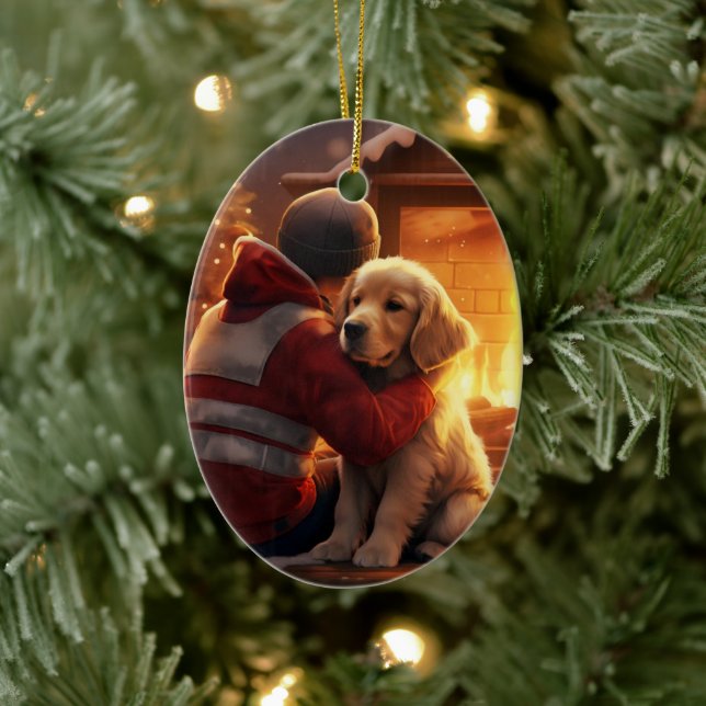 Cocker Spaniel Christmas Ornament, Fireman Pet  Ceramic Ornament (Tree)