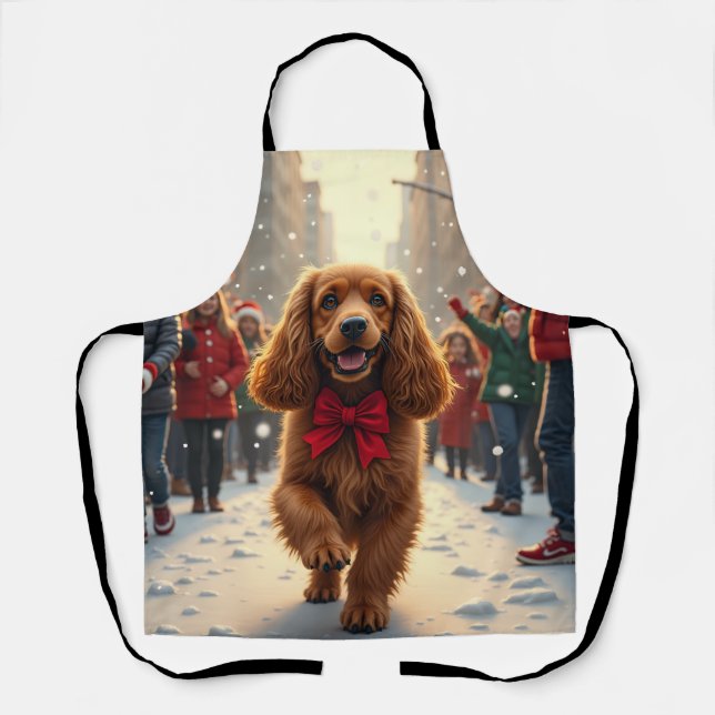 Cocker Spaniel Christmas Parade Holiday Painting Apron (Front)