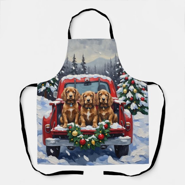 Cocker Spaniel Christmas Red Truck Holiday Apron (Front)