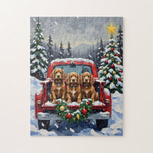 Cocker Spaniel Christmas Red Truck Holiday Jigsaw Puzzle