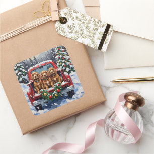 Cocker Spaniel Christmas Red Truck Holiday Square Sticker