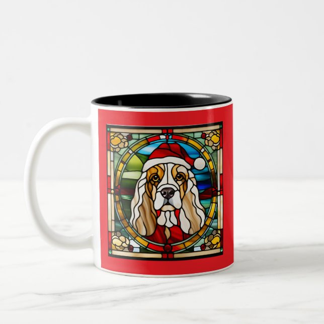 Cocker Spaniel Christmas Stained Glass Two-Tone Coffee Mug (Left)