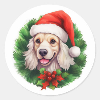 Cocker Spaniel Christmas Wreath Classic Round Sticker
