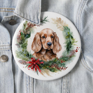 Cocker Spaniel Christmas Wreath Festive Pup 6 Inch Round Button