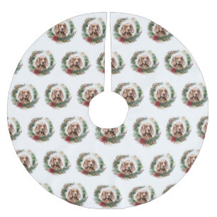 Cocker Spaniel Christmas Wreath Festive Pup  Brushed Polyester Tree Skirt