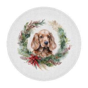 Cocker Spaniel Christmas Wreath Festive Pup  Cutting Board