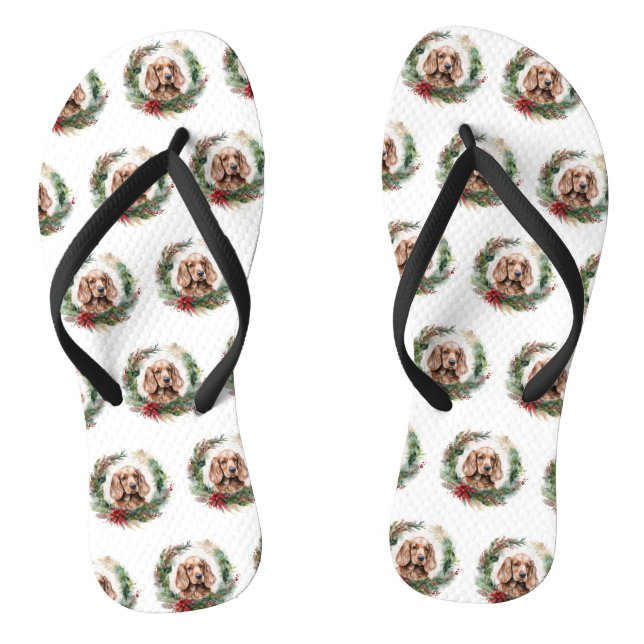 Cocker Spaniel Christmas Wreath Festive Pup  Flip Flops (Footbed)