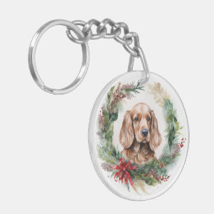 Cocker Spaniel Christmas Wreath Festive Pup Keychain