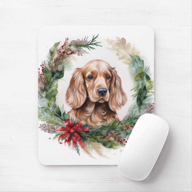 Cocker Spaniel Christmas Wreath Festive Pup  Mouse Pad (With Mouse)