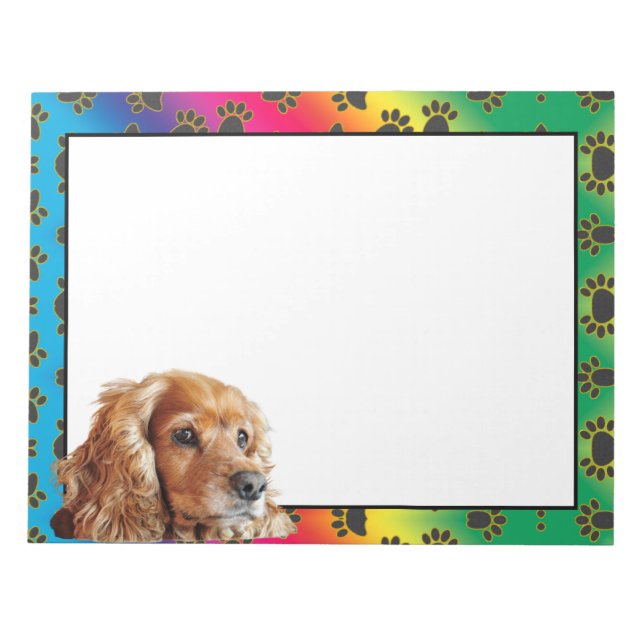Cocker Spaniel colourful dog paw pattern notepad (Front)