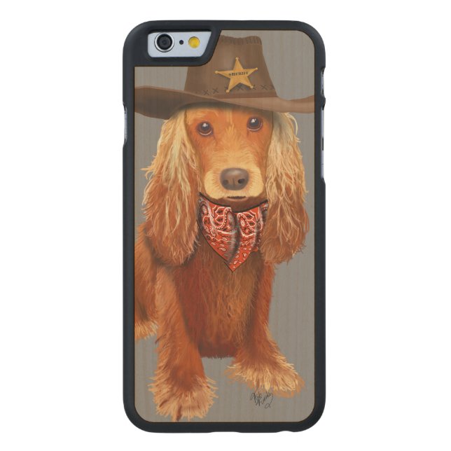 Cocker Spaniel Cowboy Carved Wood iPhone Case (Back)