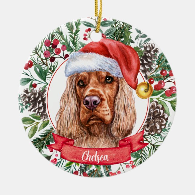 Cocker Spaniel Custom Santa Hat Noël Ornement (Devant)