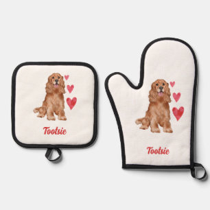 Cocker Spaniel Customizable Pet Name Oven Mitt & Pot Holder Set