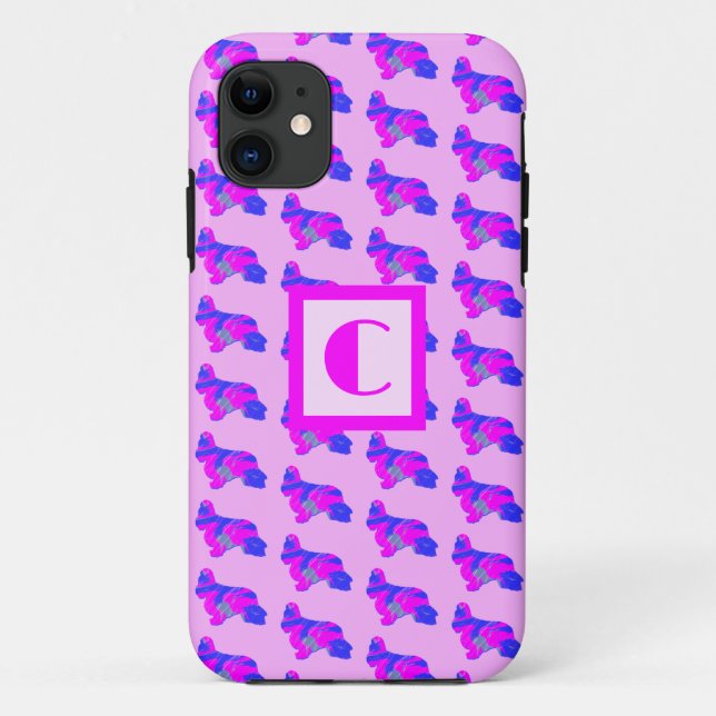Cocker Spaniel Cute Dog Pink Silhouette Monogram Case-Mate iPhone Case (Back)