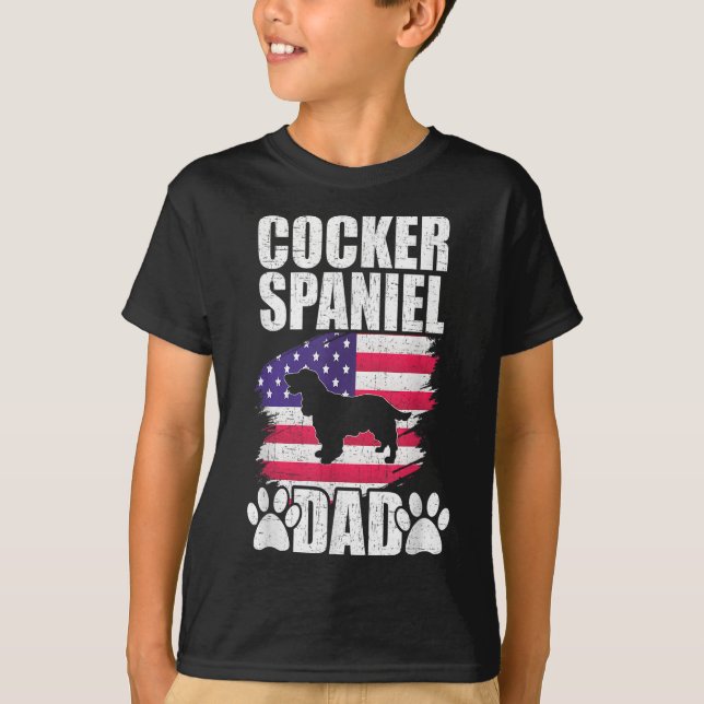 Cocker Spaniel Dad Dog Lover American US Flag T-Shirt (Front)