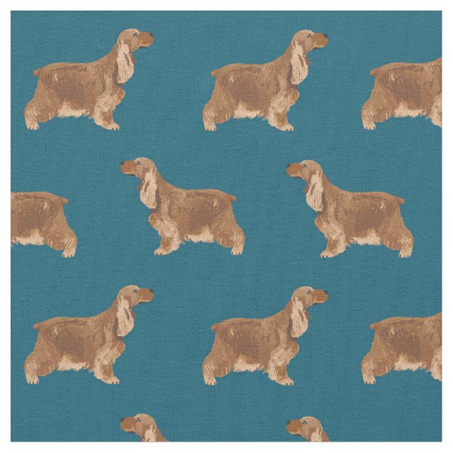 Cocker Spaniel dark blue pattern Fabric (Close Up)
