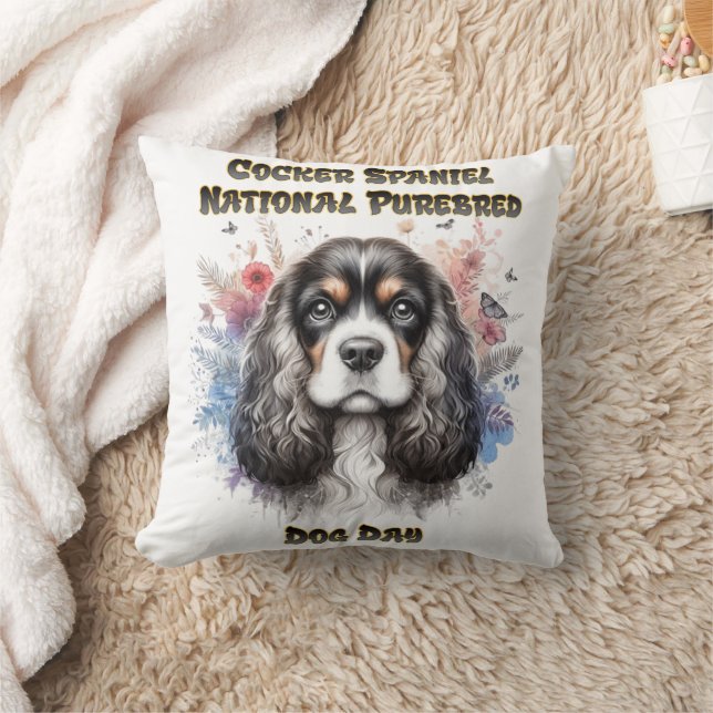 Cocker Spaniel Day Celebration Throw Pillow (Blanket)