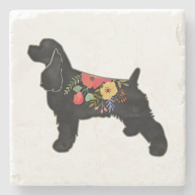 Cocker Spaniel Dog Breed Bohemian Floral Saddle Stone Coaster (Front)