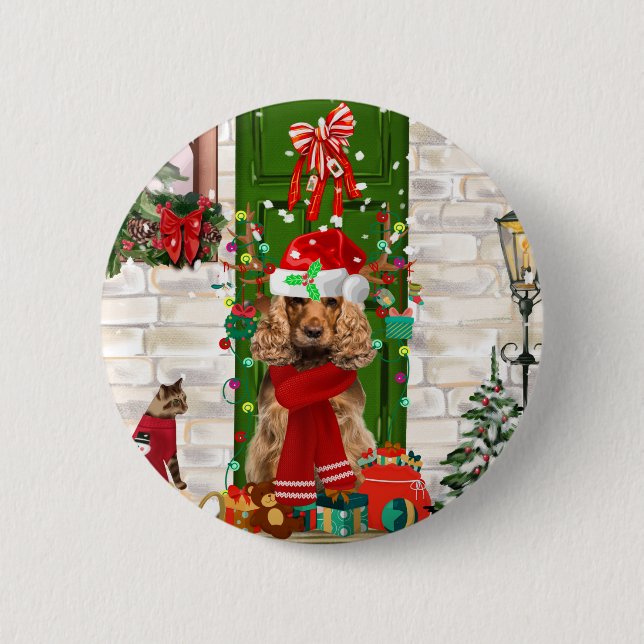 Cocker Spaniel Dog Christmas  2 Inch Round Button (Front)