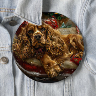 Cocker Spaniel Dog Christmas Festive 6 Inch Round Button