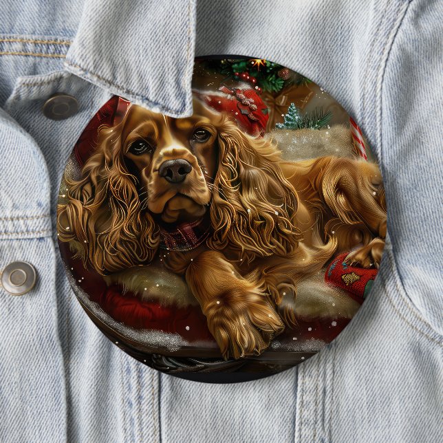 Cocker Spaniel Dog Christmas Festive 6 Inch Round Button (In Situ)