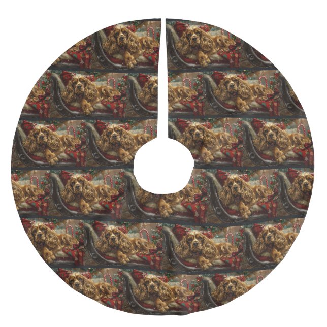Cocker Spaniel Dog Christmas Festive Brushed Polyester Tree Skirt (Front)