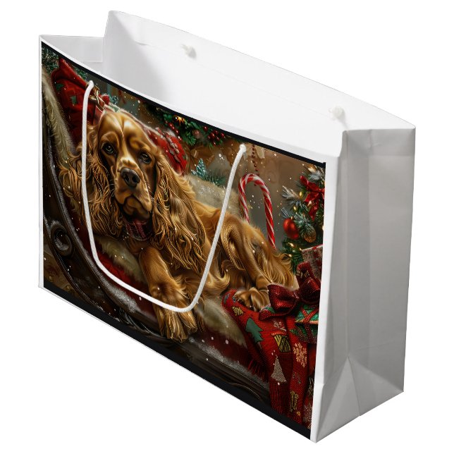Cocker Spaniel Dog Christmas Festive Large Gift Bag (Front Angled)