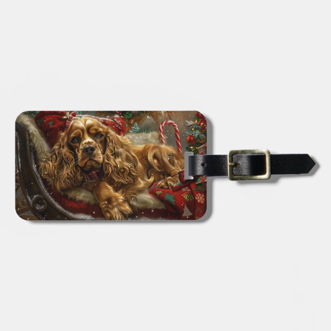 Cocker Spaniel Dog Christmas Festive Luggage Tag (Front Horizontal)