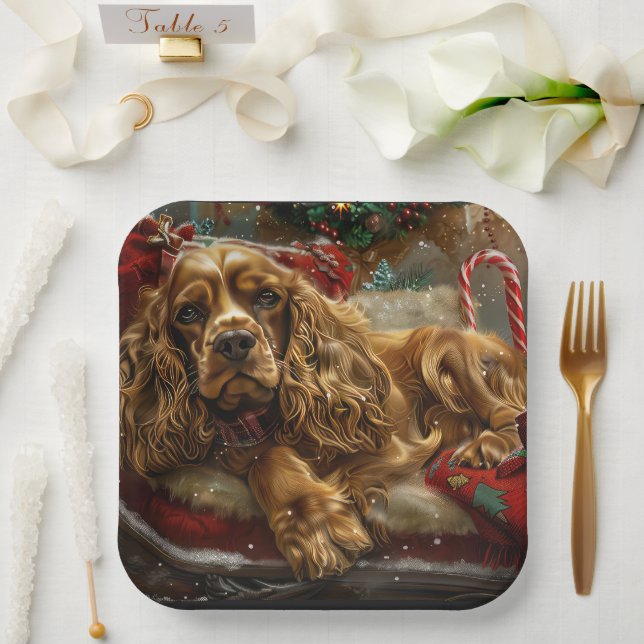 Cocker Spaniel Dog Christmas Festive Paper Plate (Wedding)